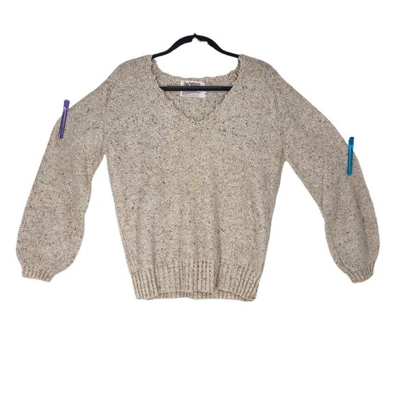 Vintage 90s Silk/Wool Blend Sweater, Scalloped Neck, Puffy Sleeves, Grandma, M - Picture 3 of 8